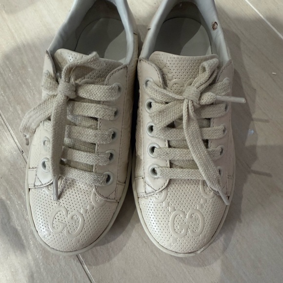 Gucci Cream Perforated Lace-Up Sneakers - Picture 1 of 3